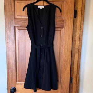 Loft Black Sleeveless Button-Down Dress pockets size 4